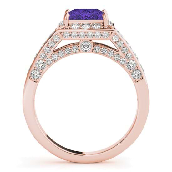 Princess Tanzanite & Diamond Engagement Ring 14K Rose Gold (2.25ct)