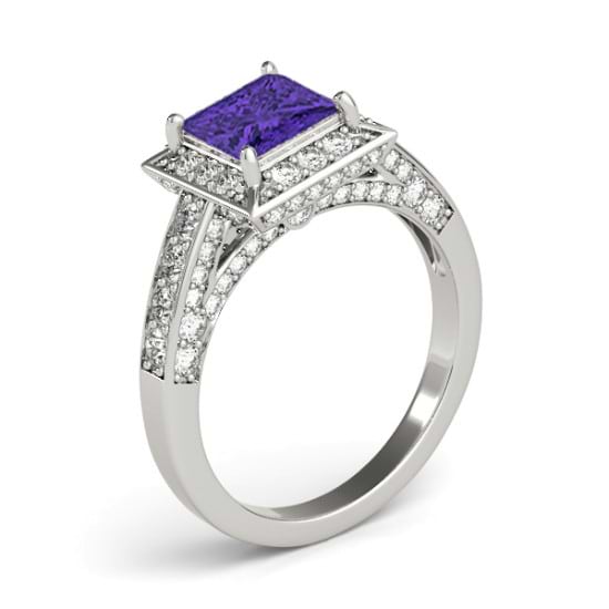 Princess Tanzanite & Diamond Engagement Ring 14K White Gold (2.25ct)