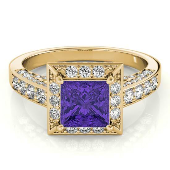 Princess Tanzanite & Diamond Engagement Ring 18K Yellow Gold (2.25ct)