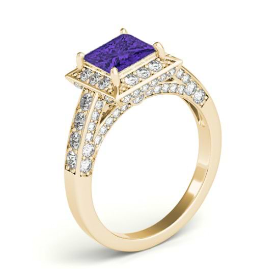 Princess Tanzanite & Diamond Engagement Ring 18K Yellow Gold (2.25ct)