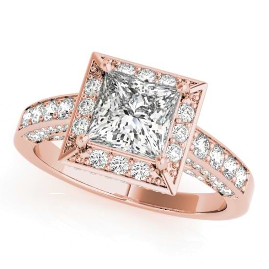 Princess Cut Diamond Halo Engagement Ring 14K Rose Gold (1.14ct)