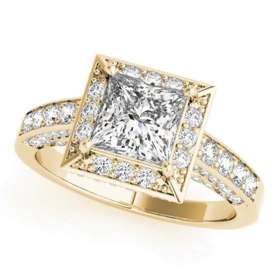 Princess Cut Diamond Halo Engagement Ring 18K Yellow Gold (1.14ct)
