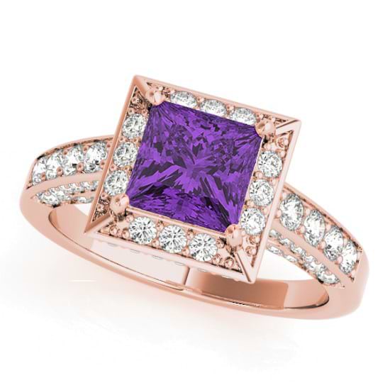 Princess Amethyst & Diamond Engagement Ring 14K Rose Gold (1.20ct)