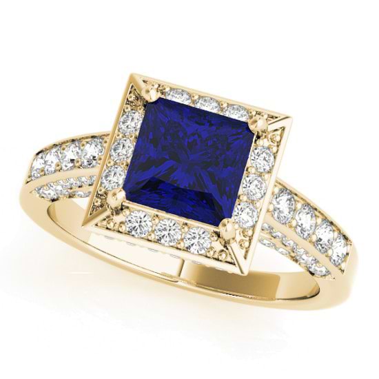 Princess Blue Sapphire & Diamond Engagement Ring 14K Yellow Gold (1.20ct)