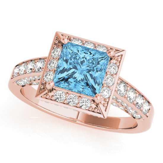 Princess Blue Topaz & Diamond Engagement Ring 14K Rose Gold (1.20ct)