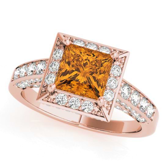 Princess Citrine & Diamond Engagement Ring 18K Rose Gold (1.20ct)