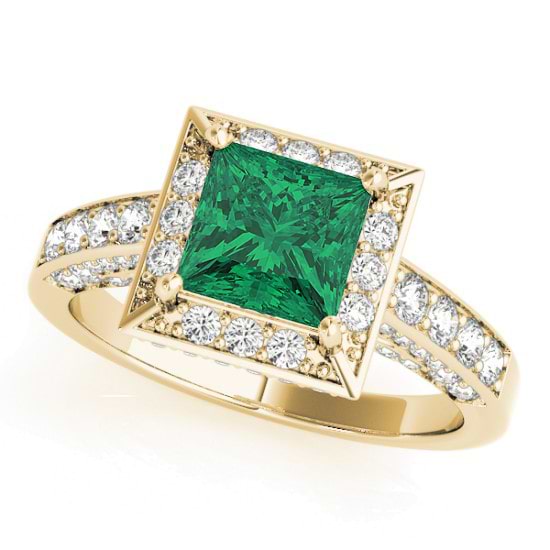 Princess Emerald & Diamond Engagement Ring 14K Yellow Gold (1.20ct)