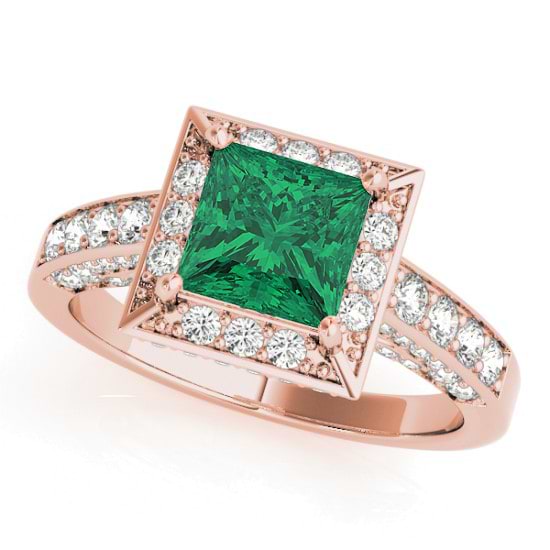 Princess Emerald & Diamond Engagement Ring 18K Rose Gold (1.20ct)