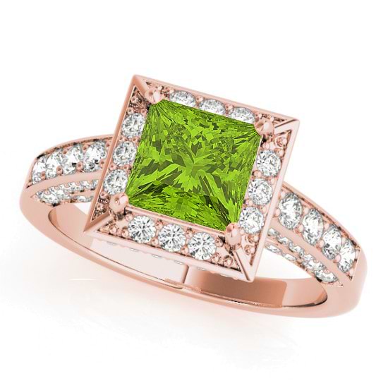 Princess Peridot & Diamond Engagement Ring 18K Rose Gold (1.20ct)