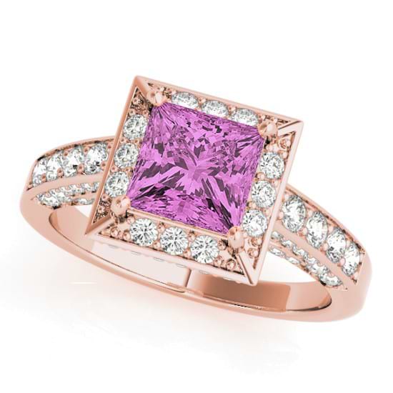 Princess Pink Sapphire & Diamond Engagement Ring 14K Rose Gold (1.20ct)