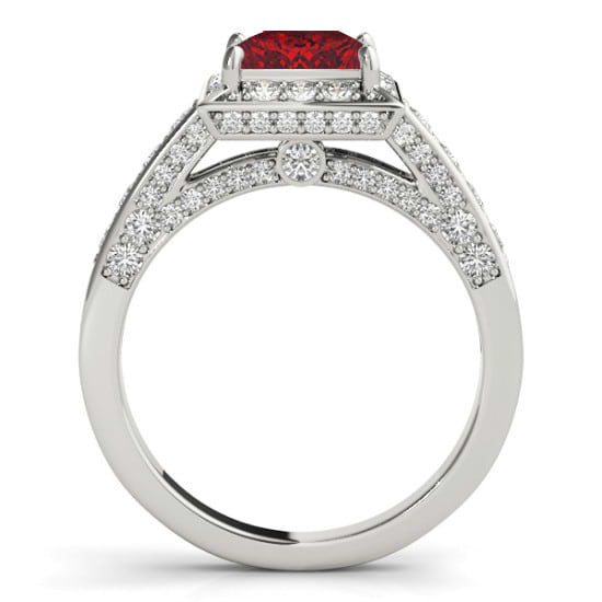Princess Ruby & Diamond Engagement Ring 14K White Gold (1.20ct)