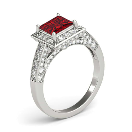 Princess Ruby & Diamond Engagement Ring 18K White Gold (1.20ct)