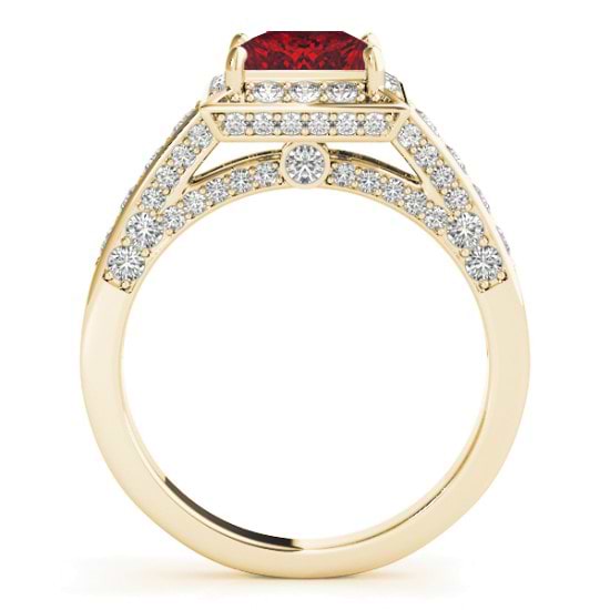 Princess Ruby & Diamond Engagement Ring 18K Yellow Gold (1.20ct)
