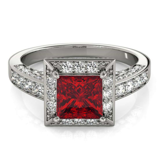 Princess Ruby & Diamond Engagement Ring Platinum (1.20ct)