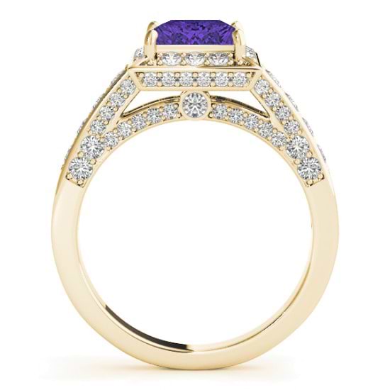 Princess Tanzanite & Diamond Engagement Ring 14K Yellow Gold (1.20ct)