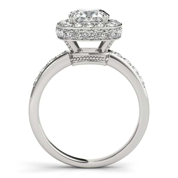 Cushion Cut Halo Diamond Engagement Ring 14k White Gold (1.34ct)