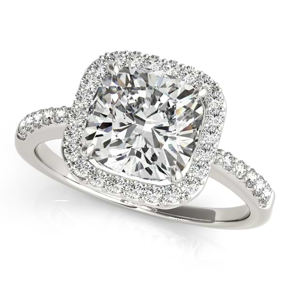 Cushion Cut Diamond Halo Engagement Ring 18k White Gold (1.00ct)