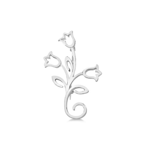 Flower Brooch Pin in Plain Metal 14k White Gold