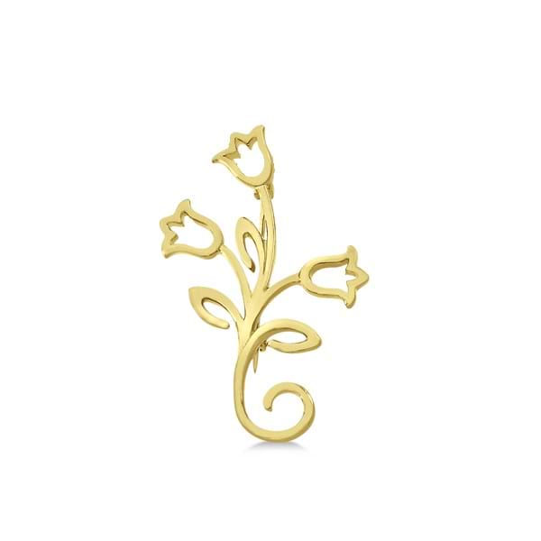 Flower Brooch Pin in Plain Metal 14k Yellow Gold