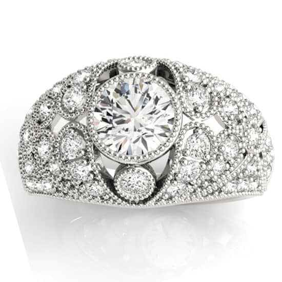 Diamond Antique Style Edwardian Engagement Ring 18K White Gold (0.71ct)
