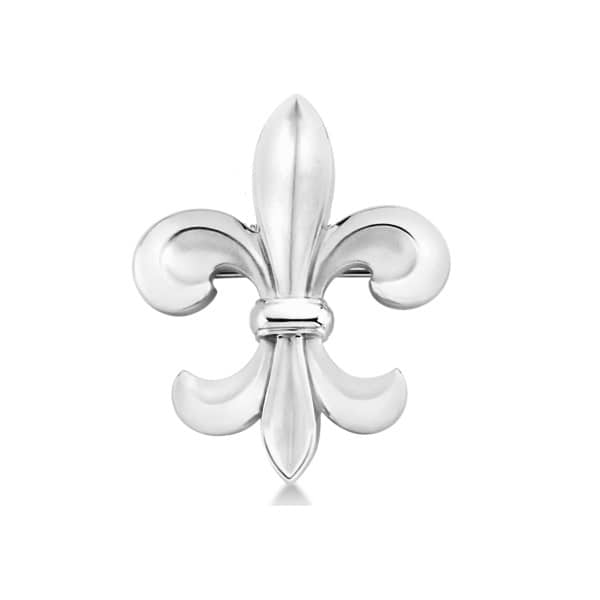Fleur De Lis Brooch Pin in Plain Metal 14k White Gold