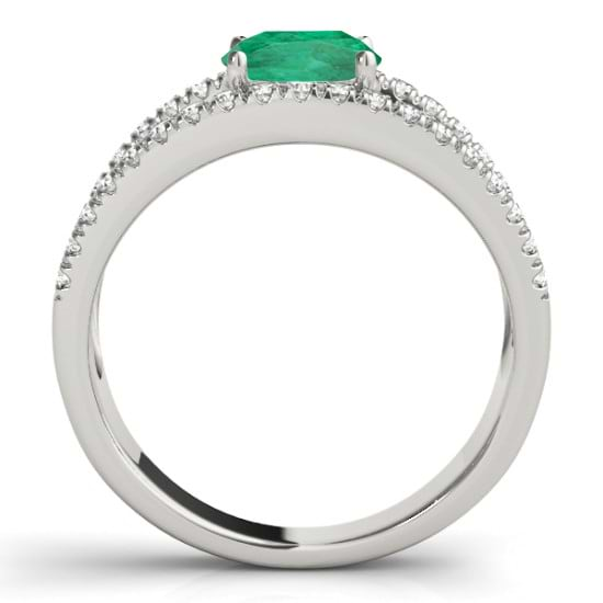 Emerald Split Shank Engagement Ring 14K White Gold (0.67ct) - NG78370