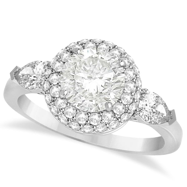 Pear and Round Cut Diamond Halo Engagement Ring 14k White Gold 1.70ct