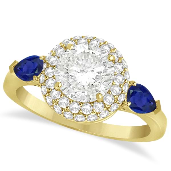 Pear Sapphire & Round Diamond Halo Engagement Ring 14k Y Gold (1.70ct)