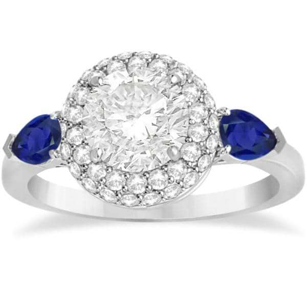 Pear Cut Sapphire & Diamond Engagement Ring Setting 18k W. Gold 0.75ct