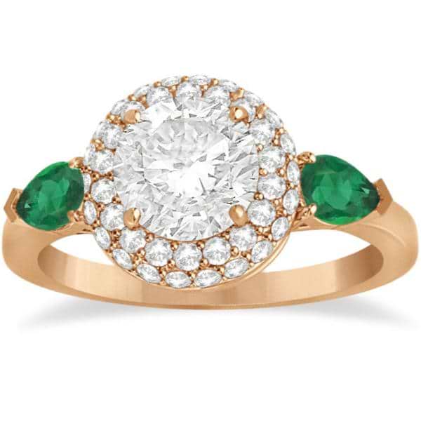 Pear Cut Emerald & Diamond Engagement Ring Setting 14k R. Gold 0.75ct