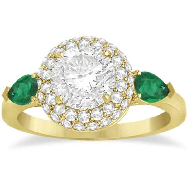 Pear Cut Emerald & Diamond Engagement Ring Setting 18k Y. Gold 0.75ct
