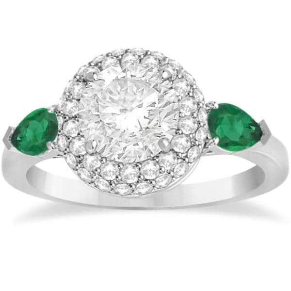 Pear Cut Emerald & Diamond Engagement Ring Setting Platinum 0.75ct