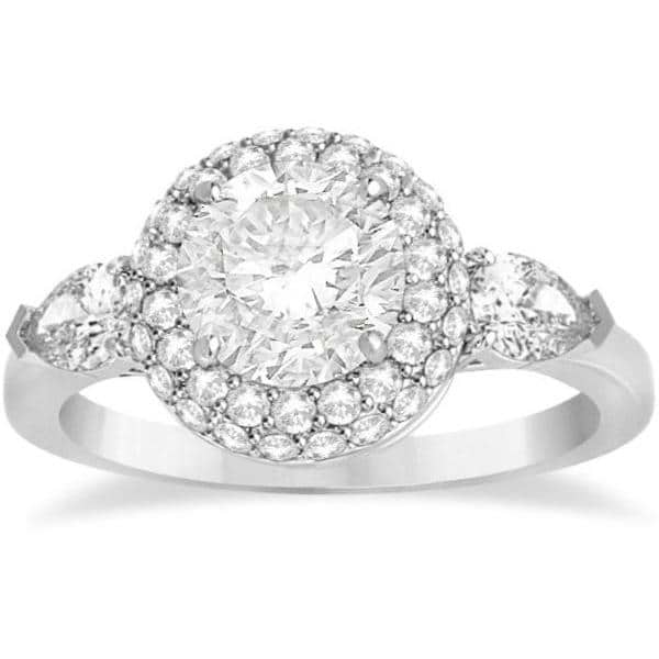 Pear Cut Side Stones & Diamond Halo Engagement Ring Palladium 0.75ct