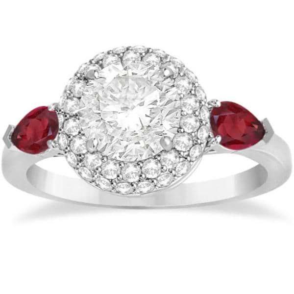 Pear Shape Ruby & Diamond Engagement Ring Setting 18k W. Gold (0.75ct)
