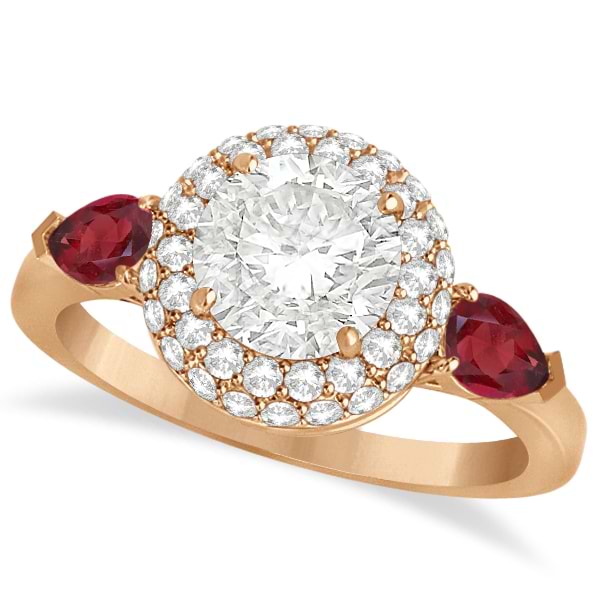 Pear Shape Ruby & Round Diamond Halo Engagement Ring 14k R Gold 1.70ct