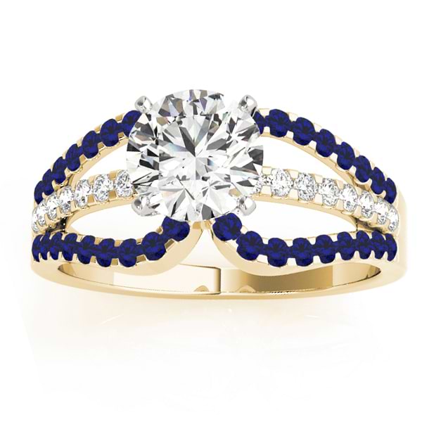 Diamond & Blue Sapphire Triple Row Engagement Ring 14k Yellow Gold (0.52ct)