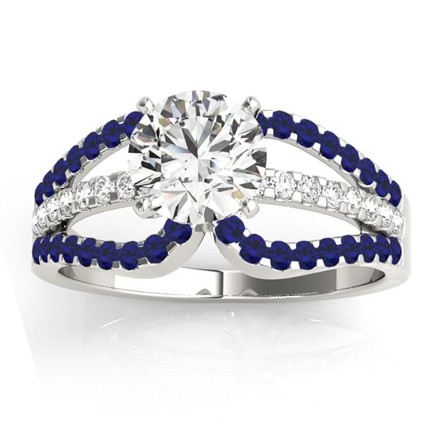Diamond & Blue Sapphire Triple Row Engagement Ring Setting Palladium (0.52ct)