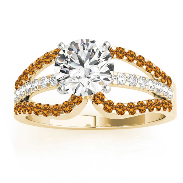 Diamond & Citrine Triple Row Engagement Ring 14k Yellow Gold (0.52ct)
