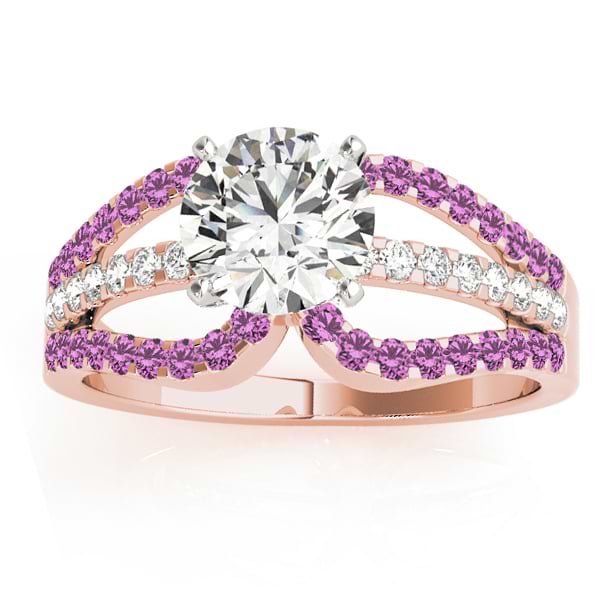 Diamond & Pink Sapphire Triple Row Engagement Ring 14k Rose Gold (0.52ct)