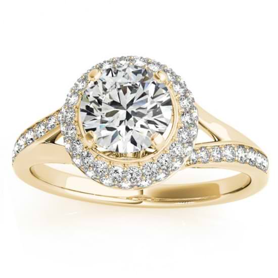 Diamond Split Shank Halo Engagement Ring 18k Yellow Gold (0.45ct)