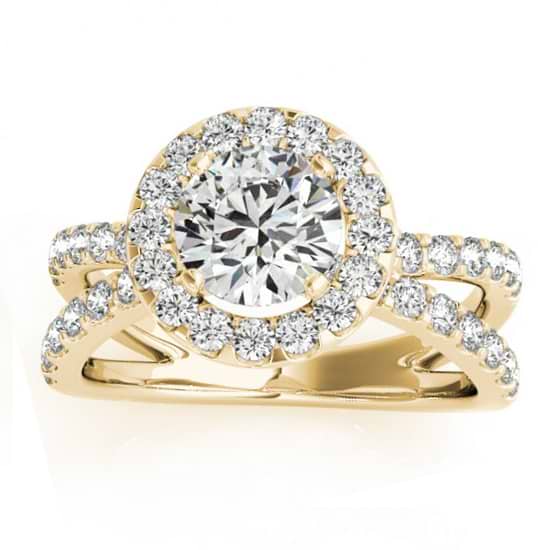 Diamond Split Shank Halo Engagement Ring Setting 14k Yellow Gold (0.66ct)