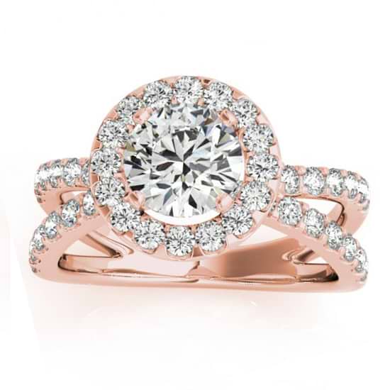 Diamond Split Shank Halo Engagement Ring Setting 18k Rose Gold (0.66ct)