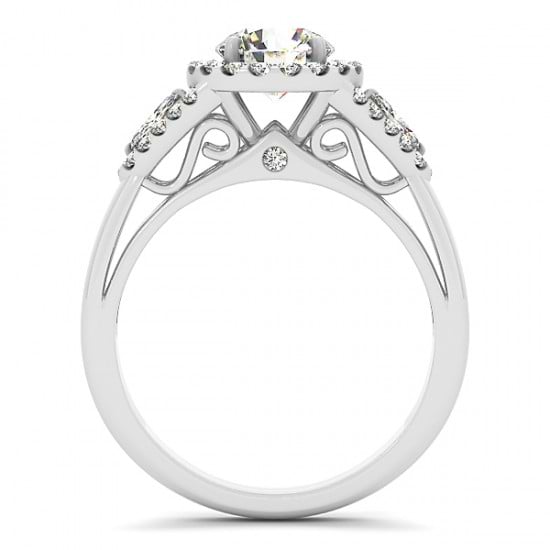 Marquise Sidestone Diamond Halo Engagement Ring 14k White Gold (1.59ct)