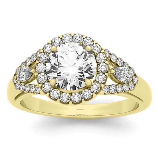 Marquise Sidestone Diamond Halo Engagement Ring 14k Yellow Gold (1.59ct)