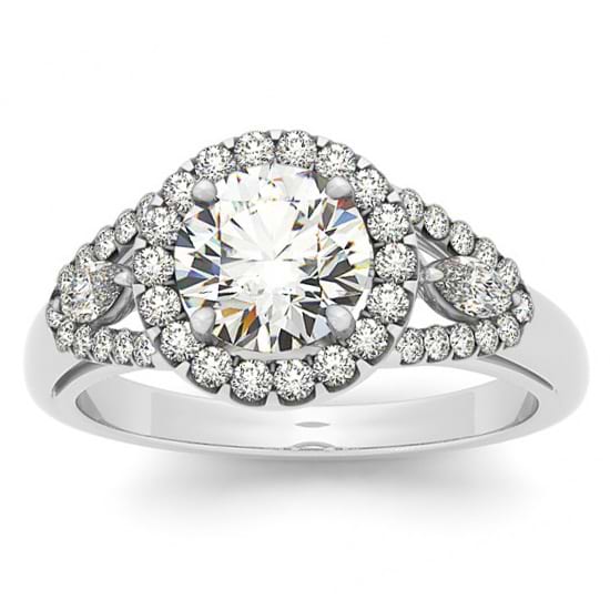 Marquise Sidestone Diamond Halo Engagement Ring 18k White Gold (1.59ct)