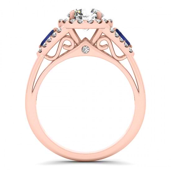 Diamond & Marquise Blue Sapphire Engagement Ring 14k Rose Gold (1.59ct)