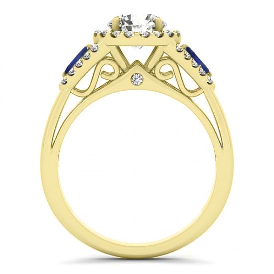 Diamond & Marquise Blue Sapphire Engagement Ring 14k Yellow Gold (1.59ct)