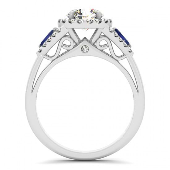 Diamond & Marquise Blue Sapphire Engagement Ring Platinum (1.59ct)