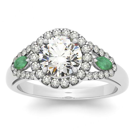 Diamond & Marquise Emerald Engagement Ring 14k White Gold (0.59ct)