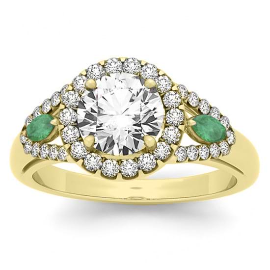 Diamond & Marquise Emerald Engagement Ring 18k Yellow Gold (0.59ct)